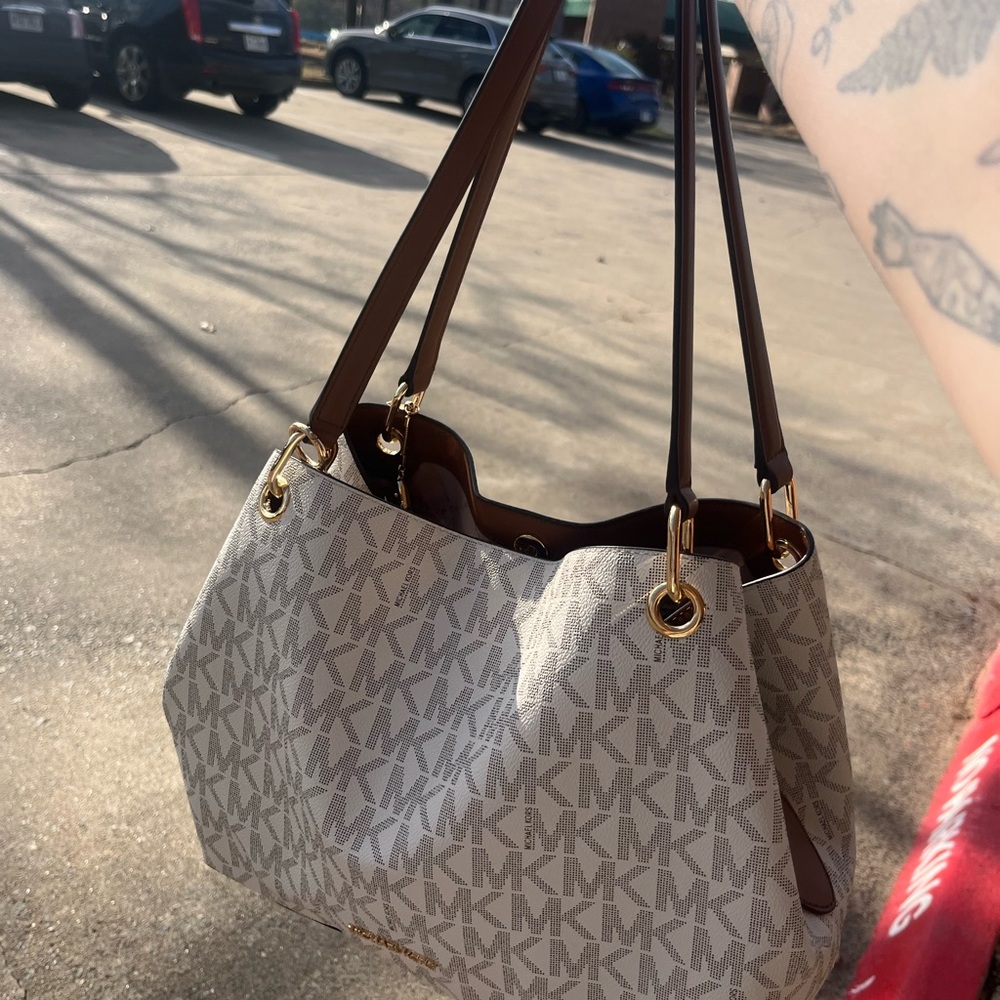 Michael Kors Cream and Brown Shoulder Bag